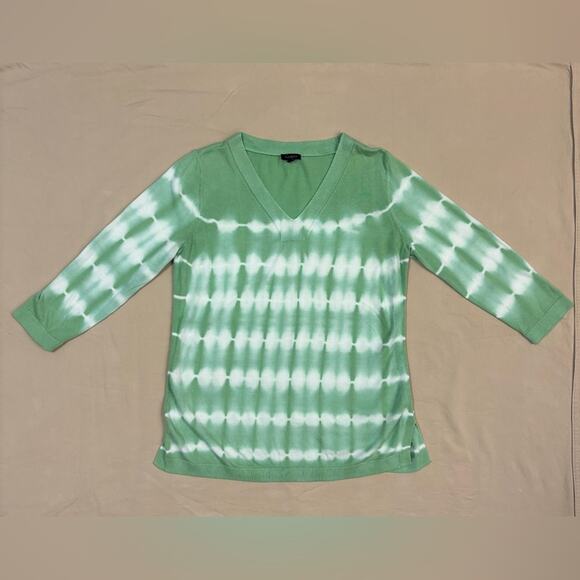 Talbots Women’s Green and White Tie Dye V Neck Lightweight Sweater Size Medium - Picture 1 of 7